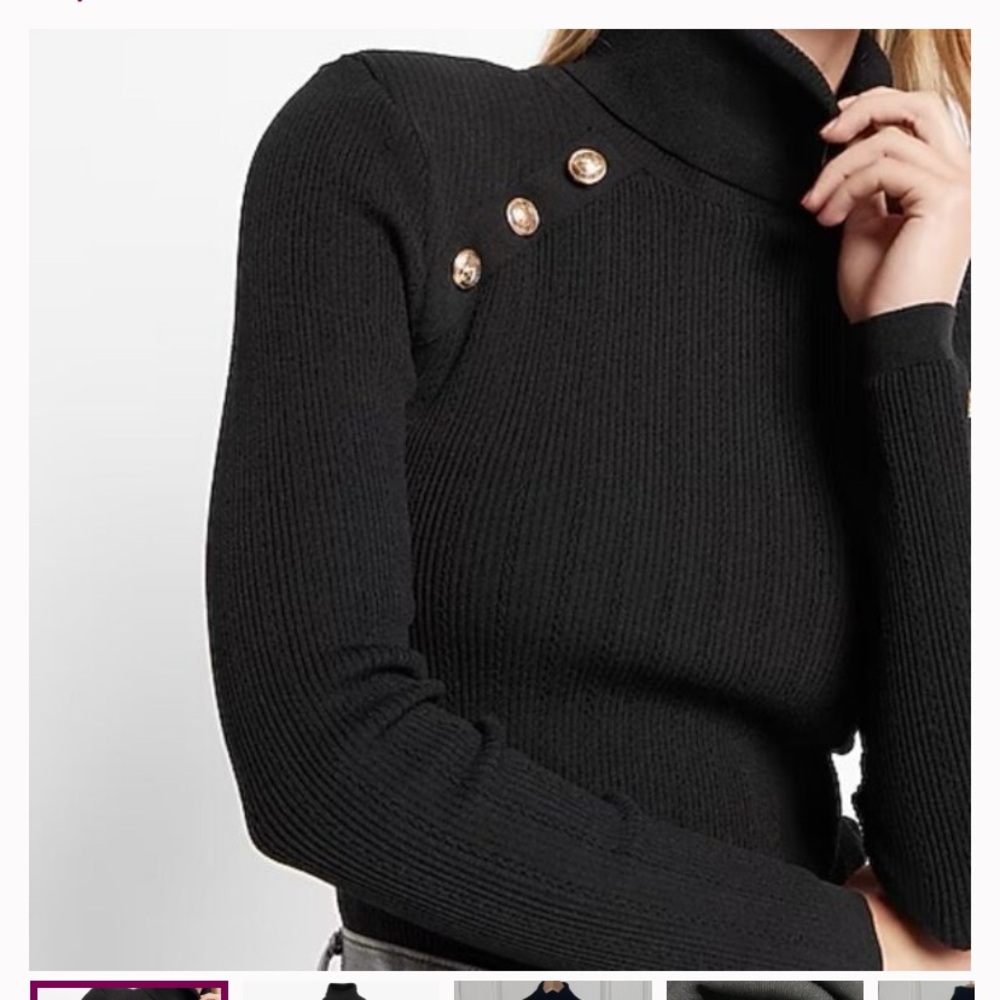 Express Black Turtleneck with Button Accents - image 2